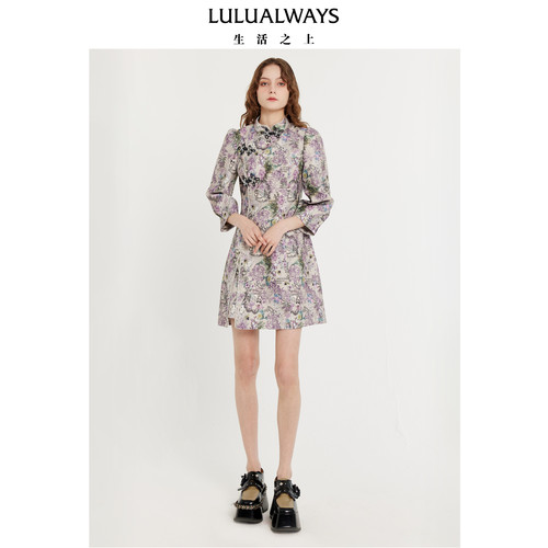 LULUALWAYS我爱露露端庄优雅新中式盘扣改良旗袍连衣裙