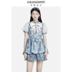 我爱露露LULUALWAYS秋季新款复古气质泡泡袖短袖连衣裙