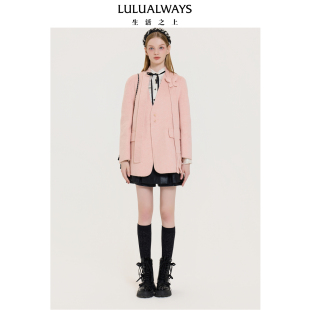 LULUALWAYS我爱露露25冬季 甜美温柔优雅宽松毛呢V领大衣外套 新款