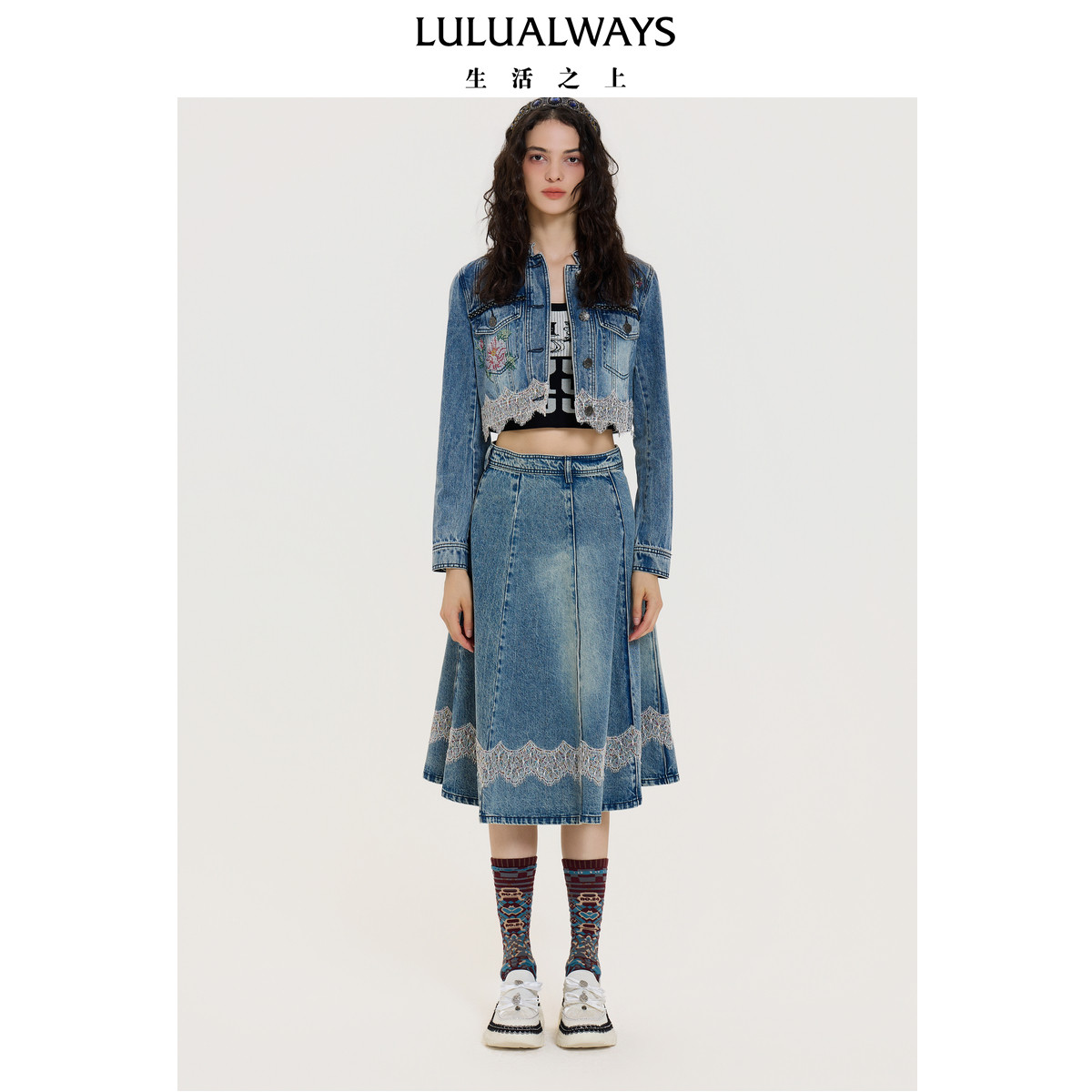 LULUALWAYS【商场同款】秋季新款休闲百搭夹克钻饰牛仔短外套女