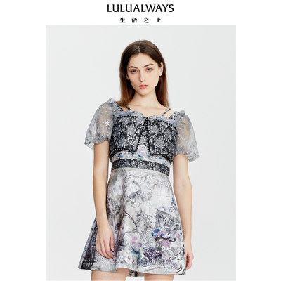 【商场同款】LULUALWAYS夏季新款时尚优雅吊带短袖短款连衣裙