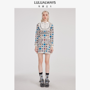 LULUALWAYS我爱露露新款提花针织时尚撞色爱心图案针织连衣裙