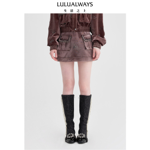 复古绣花丝高腰A字短款 LULUALWAYS 新款 秋季 半身裙 商场同款