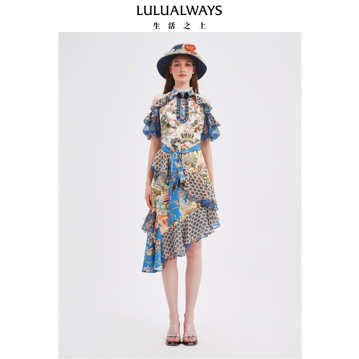 LULUALWAYS【商场同款】西西里复古浪漫不规则连衣裙,女装/女士精品,连衣裙,淘宝优惠券,粉丝福利购,淘宝优惠卷