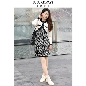 LULUALWAYS【商场同款】新款休闲时尚拼接针织吊带连衣裙