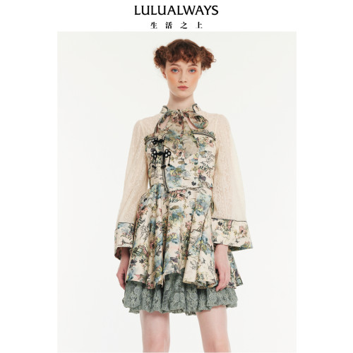 LULUALWAYS【商场同款】秋季新款法式复古重工设计感盘扣连衣裙