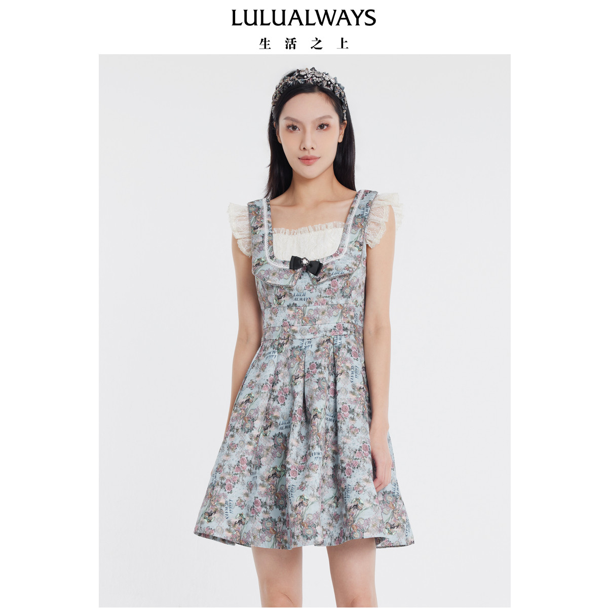 LULUALWAYS我爱露露夏季新款法式名媛公主裙花边无袖短款连衣裙