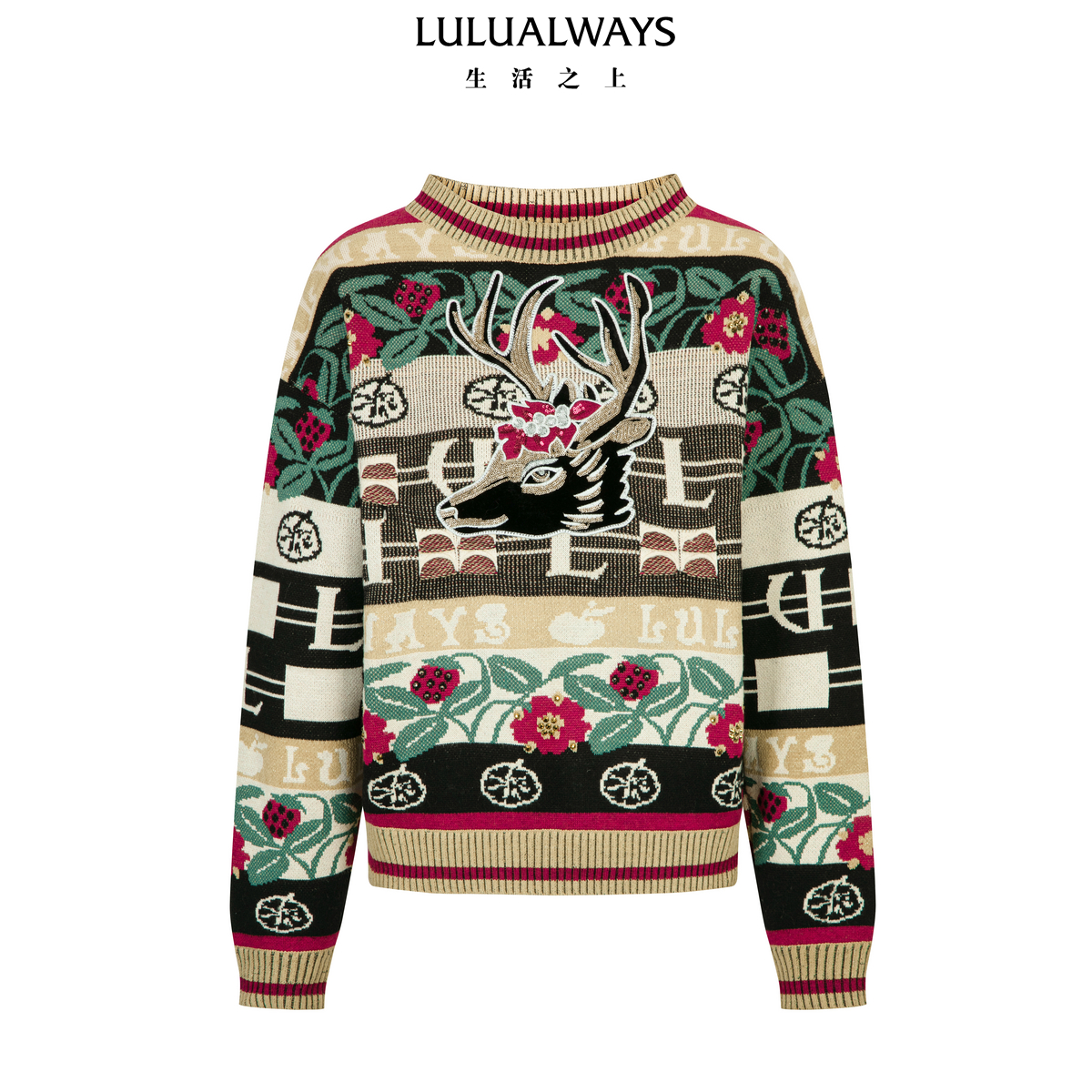 LULUALWAYS【商场同款】25冬季新款复古风格氛围女士套头针织毛衣