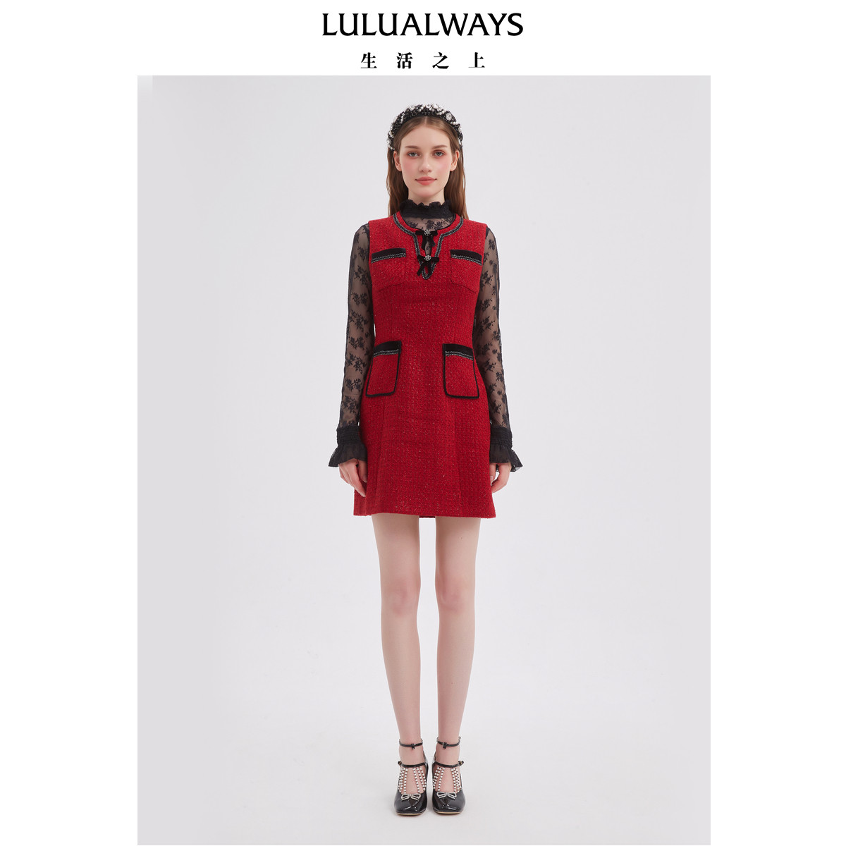 LULUALWAYS我爱露露25秋季新款经典小香风粗花呢无袖短款连衣裙女