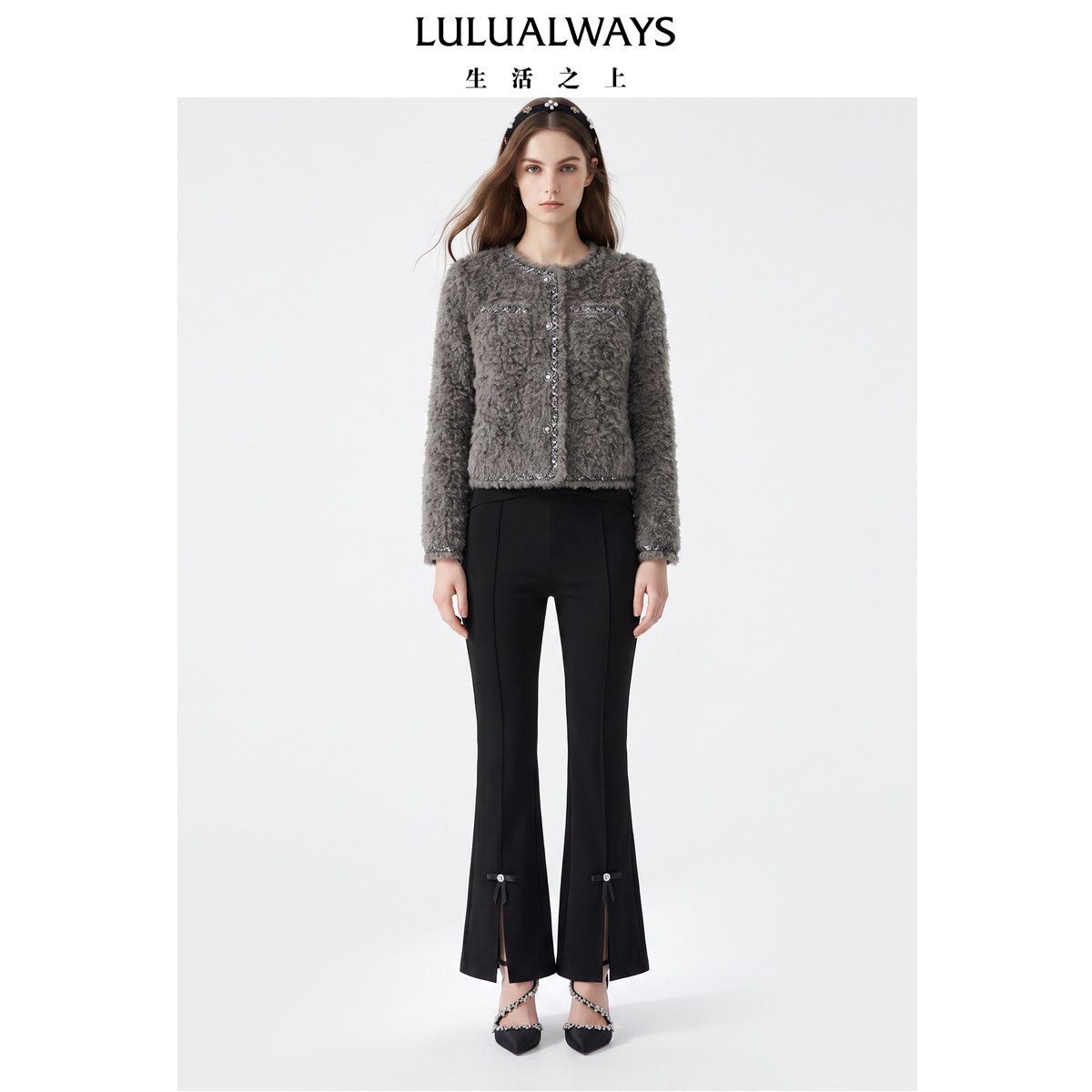 LULUALWAYS我爱露露26冬季新款复古氛围感蓬松毛绒设计圆领短外套