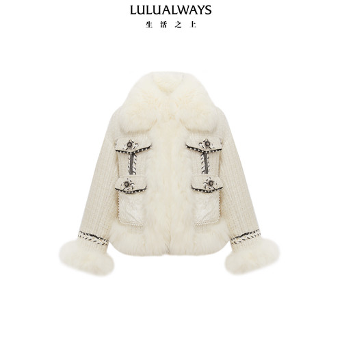 LULUALWAYS【商场同款】冬季新款千金名媛气质毛毛拼接派克服女