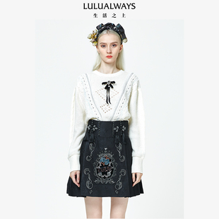 套头衫 LULUALWAYS我爱露露新款 镶钻针织衫 淑女镂空宽松款 韩版