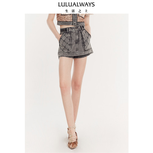 LULUALWAYS【商场同款】百搭时尚高腰裙裤A字牛仔短裤