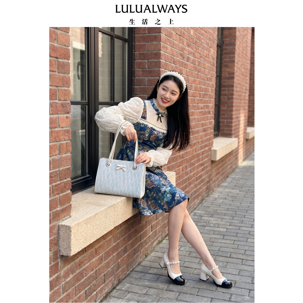 LULUALWAYS我爱露露26冬季新款法式庄园风蕾丝泡泡袖洛丽塔连衣裙