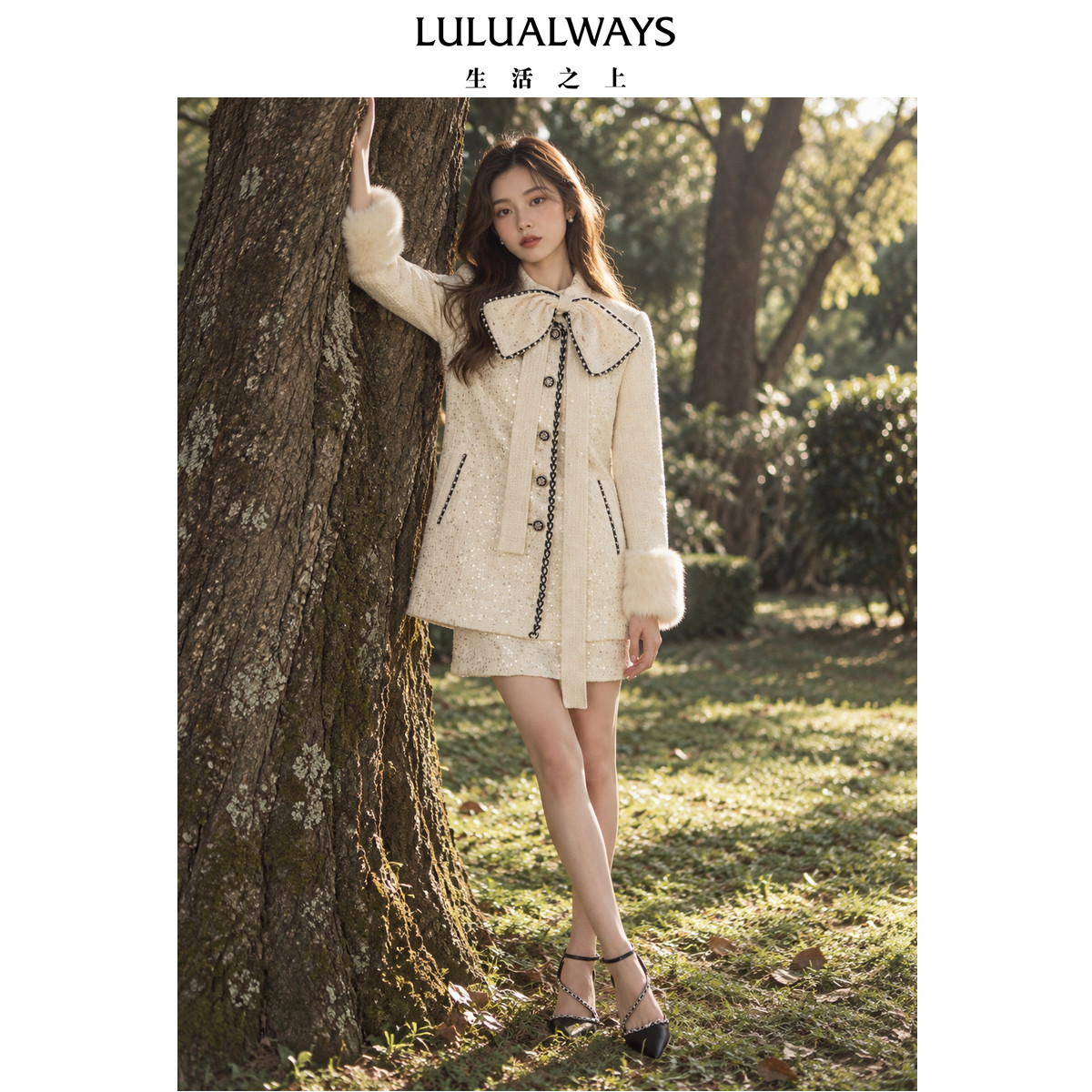 LULUALWAYS我爱露露26秋季新款甜系千金氛围感蝴蝶结小香风大衣