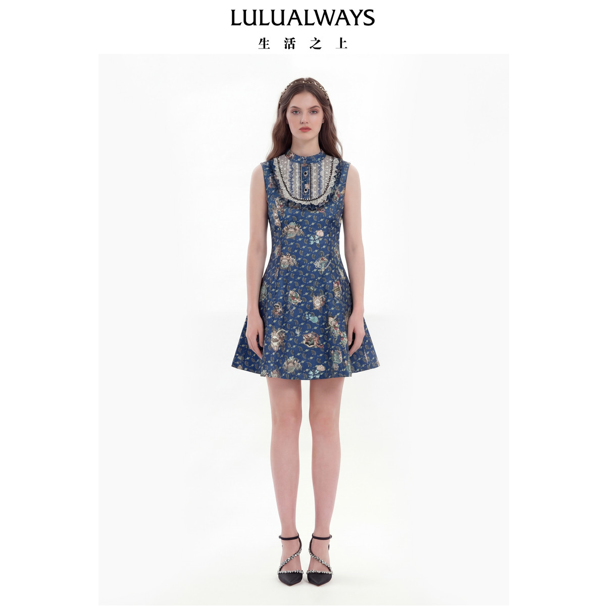 LULUALWAYS【商场同款】26夏季新款复古宫廷风收腰A字无袖连衣裙