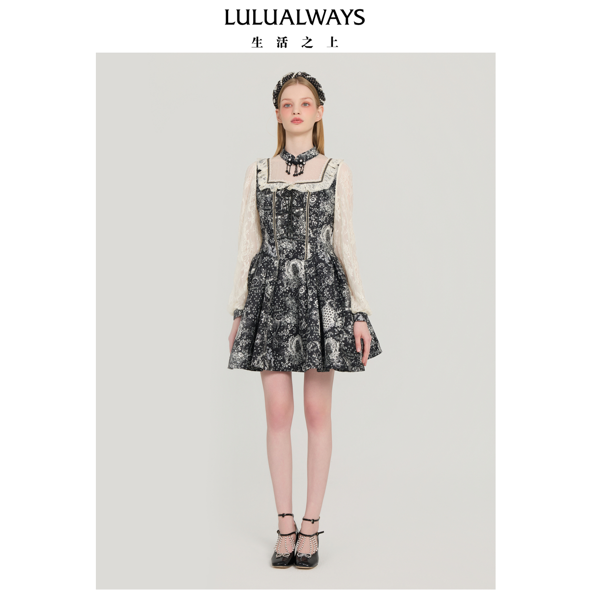 LULUALWAYS我爱露露25冬季新款【幽蔷密语】法式宫廷风收腰连衣裙