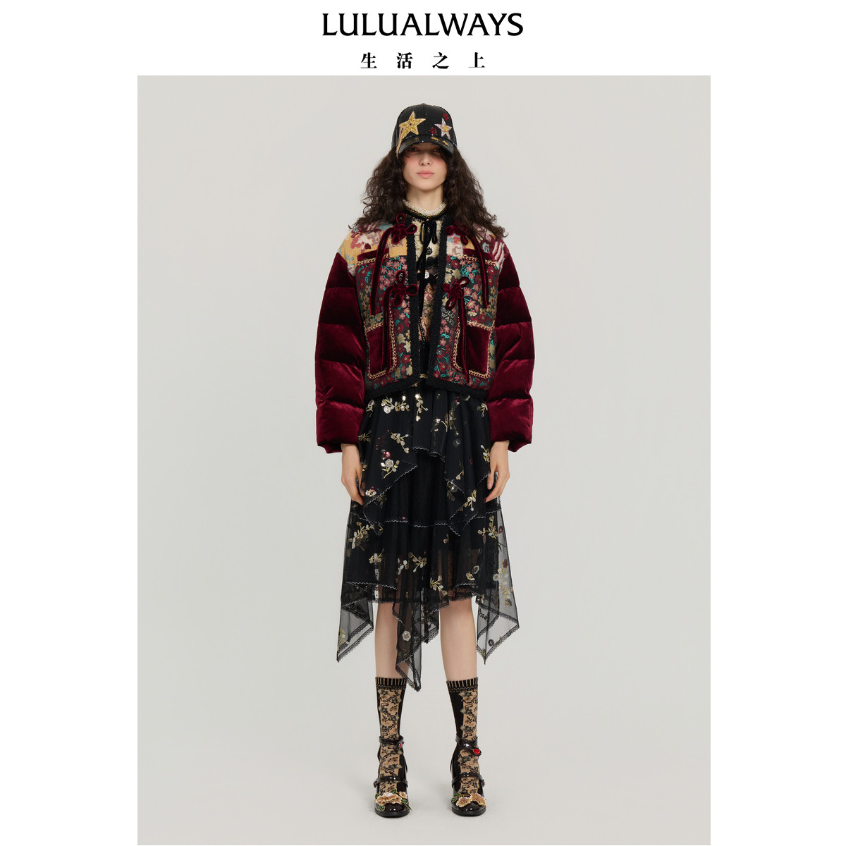 LULUALWAYS【商场同款】冬季复古风【玫瑰骑士】短款羽绒服