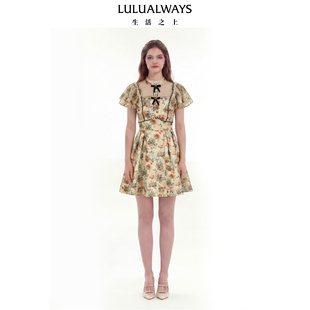 LULUALWAYS我爱露露26夏季新款法式千金公主风短袖提花短连衣裙