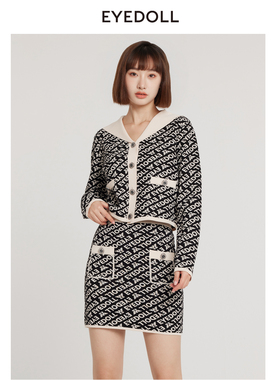 EYEDOLL新款简约百搭休闲海军领短款针织开衫