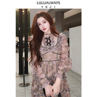 华丽复古宫廷风长款 LULUALWAYS 新款 秋季 连衣裙蛋糕裙 商场同款