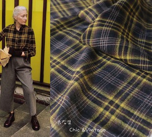 良布集 日本进口薄款全羊毛格纹绉纱面料 秋冬服装衬衫连衣裙布料