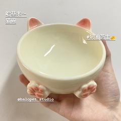 猫碗陶瓷斜口碗不易打翻高脚护颈加高幼猫猫食盆小型犬狗盆狗碗