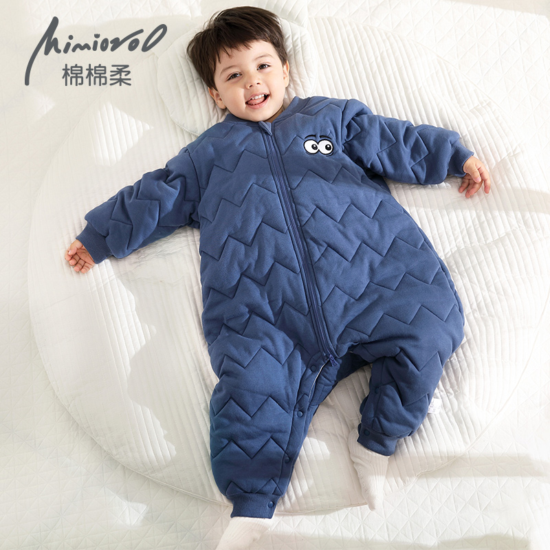儿童连体睡衣秋冬宝宝睡袋冬装夹棉加厚男童女童加棉家居服秋冬款