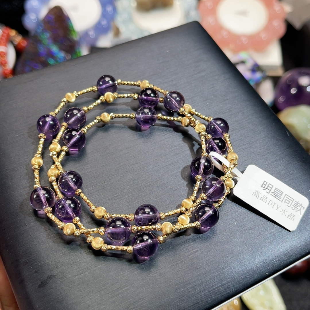 明星同款高货巴西紫水晶意大利工艺银项链手链两用款