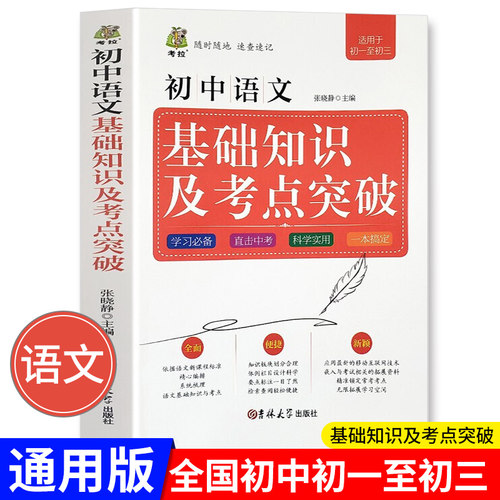 初中语文基础知识及考点突破 初一初二初三年级语文知识点汇总 中考总复习资料 中考必备七八九年级全套同步学习工具书