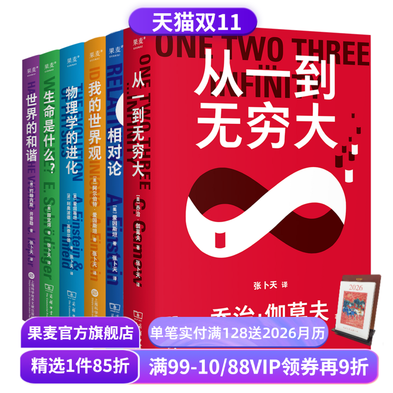 科学大师系列(套装6册) 张卜天译本 从一到无穷大+我的世界观+生命是什么+相对论+世界的和谐 天文学 数学 学生科普读物 果麦出品