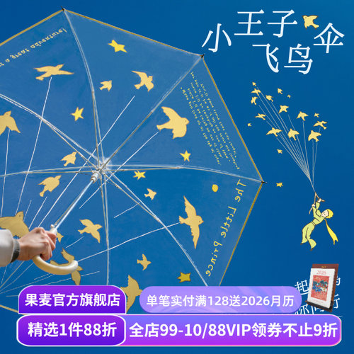 小王子飞鸟伞原创设计透明雨伞 高颜值礼物 治愈卡通长柄伞加厚加固  果麦文创