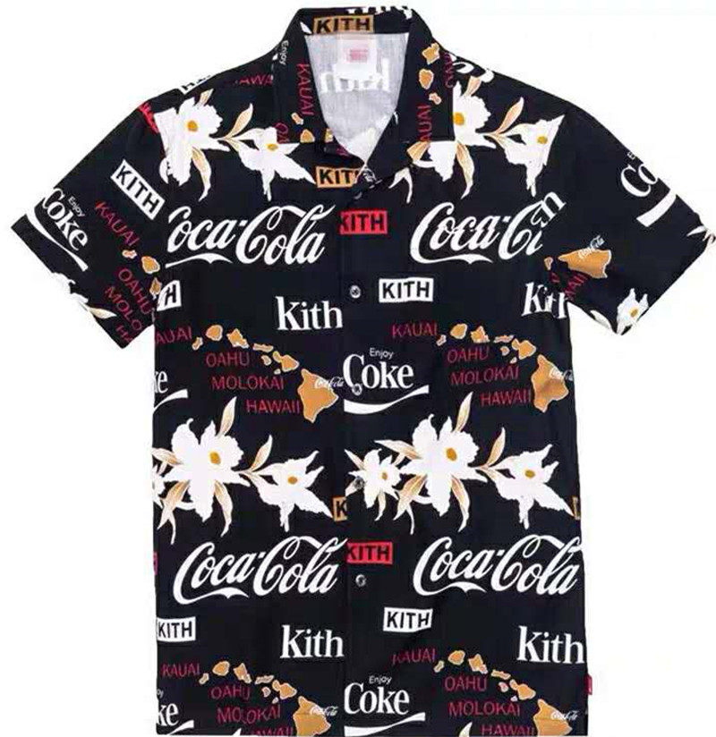 KITHXCOCA-COLA 20SS JOINT SHIRT MALE PRINT HAWAIIAN BEACH SHORTS FEMALE SUIT TIDE COUPLE