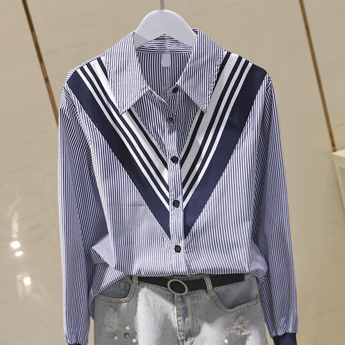 洋气衬衣气质百搭POLO领长袖衬衫