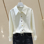 衬衫 2025秋季 休闲长袖 法式 女气质polo领百搭棉布打底上衣女 新款