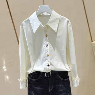 衬衫 2026春季 休闲长袖 法式 女气质polo领百搭棉布打底上衣女 新款