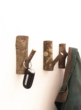 创意实木树枝挂钩钥匙壁挂玄关收纳衣帽钩进门装饰挂衣架免打孔