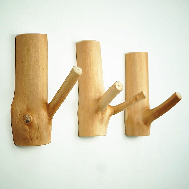 创意原木树杈挂钩强力免打孔树枝粘钩实木挂钩民宿装饰壁挂衣帽钩