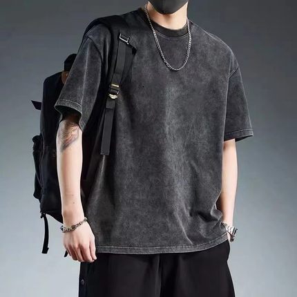 潮流宽松百搭重磅短袖T恤男夏季2024新款水洗体恤上衣服潮牌男装
