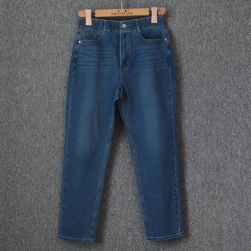 高腰弹力直筒牛仔裤九分长裤处理