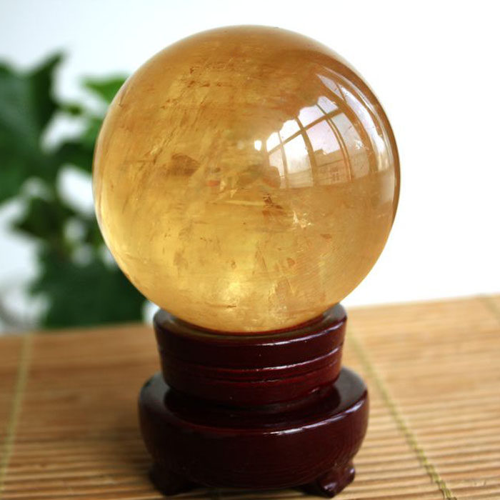 天然黄水晶球摆件风水球黄色冰洲石球工艺品开业礼品