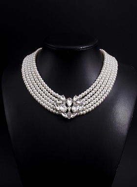 赫本风多层仿珍珠短项链