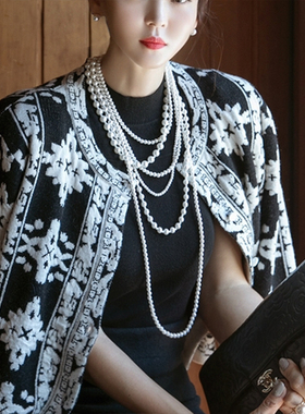 赫本小香风多层仿珍珠项链 复古百搭旗袍配饰品韩国圆珠毛衣链女