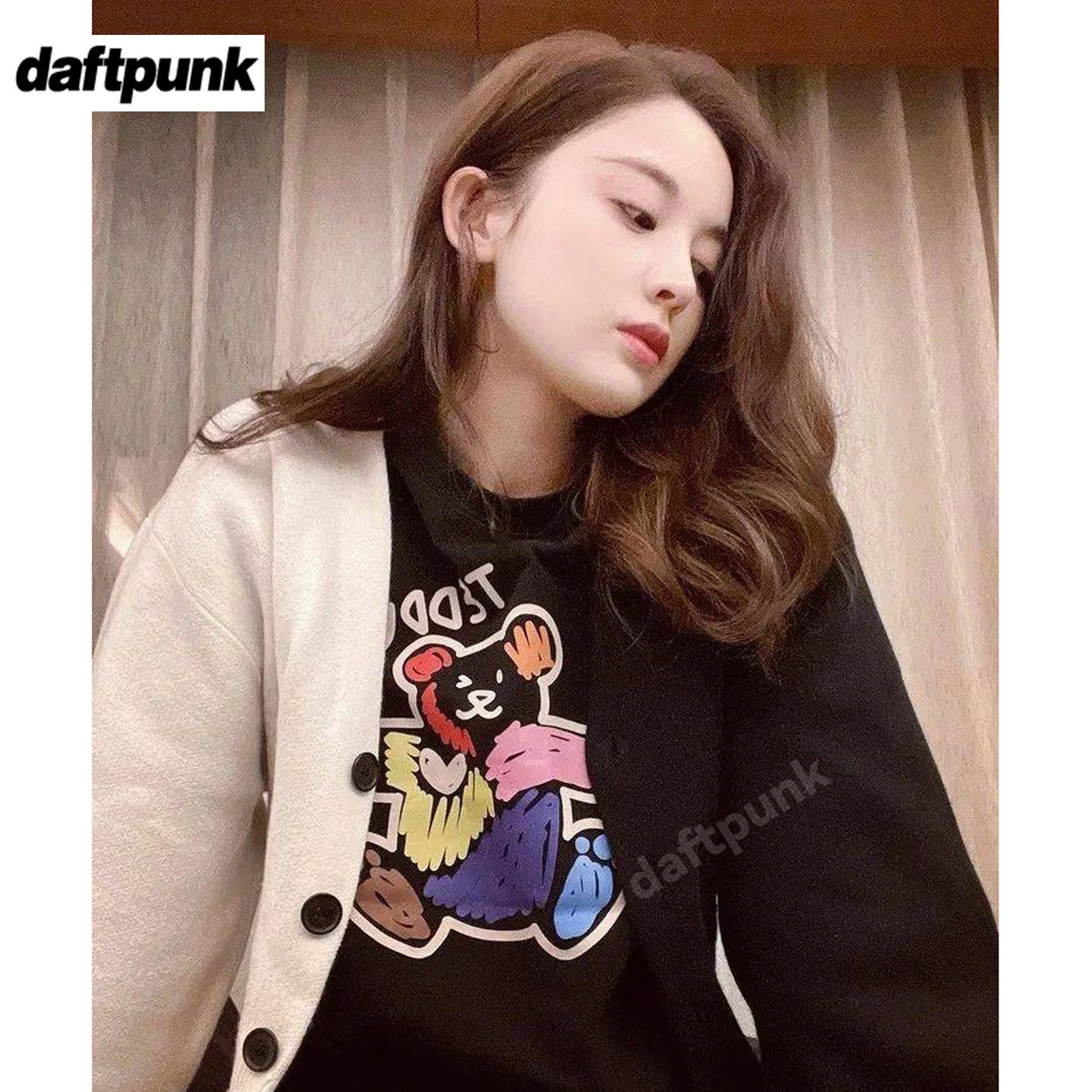 古力娜扎同款彩色小熊卫衣女日系卡通ins潮牌宽松韩版bf慵懒上衣