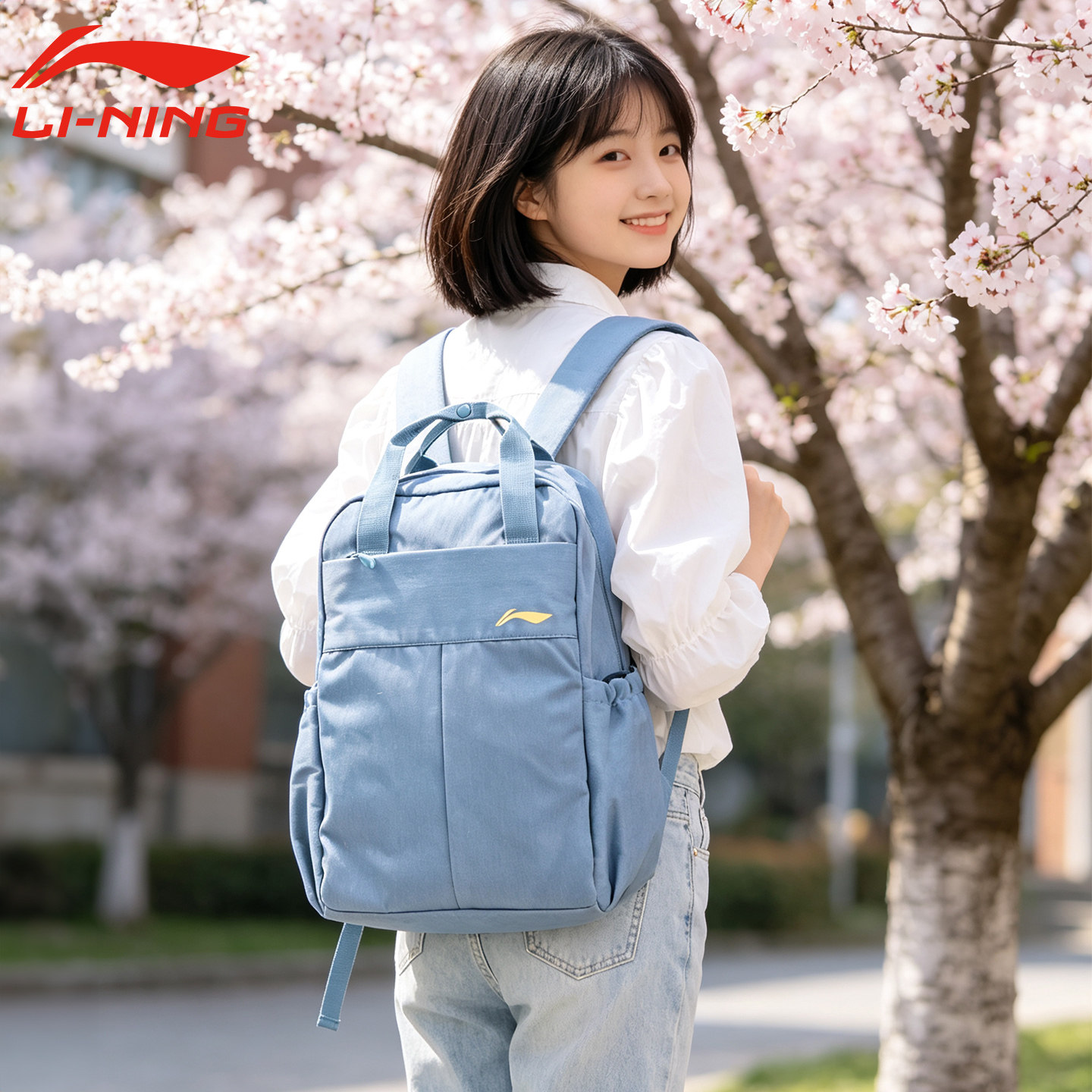 李宁双肩包女生书包旅行通勤背包图片