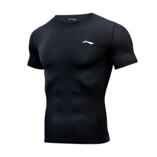 李宁紧身衣男运动t恤速干短袖健身服训练高弹跑步足篮球打底上衣