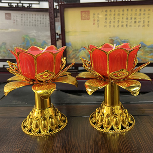 无烟环保酥油灯8小时蜡烛高脚玻璃杯金边莲花家用莲花灯供养佛前