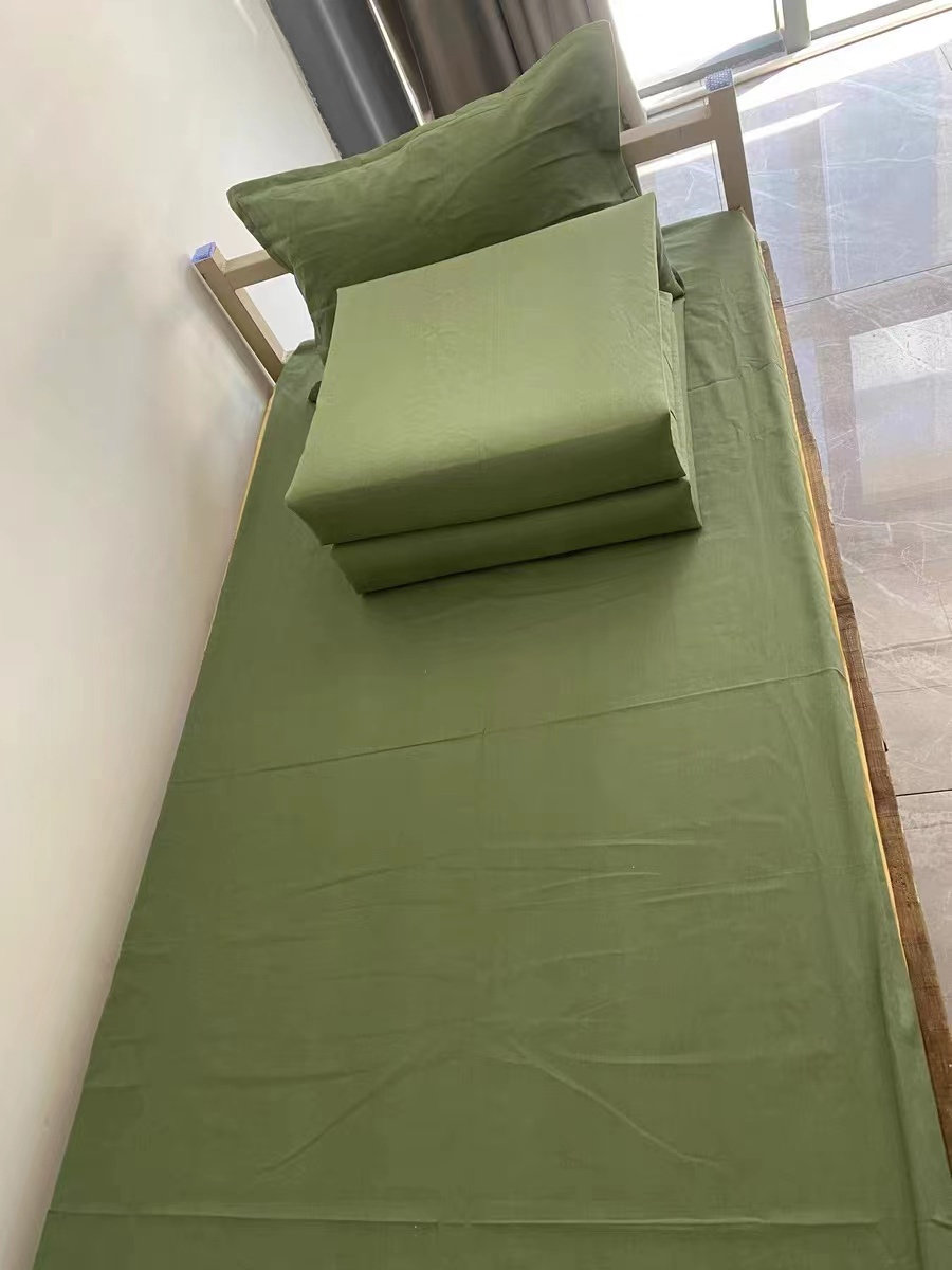 单人宿舍军绿色被罩上下铺三件套大学生寝室纯棉床单被罩枕套