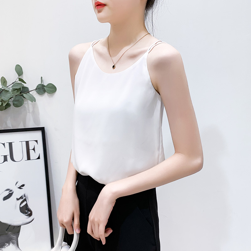 2020夏季新款纯色外穿吊带上衣女露肩无袖内搭双层雪纺上衣打底衫
