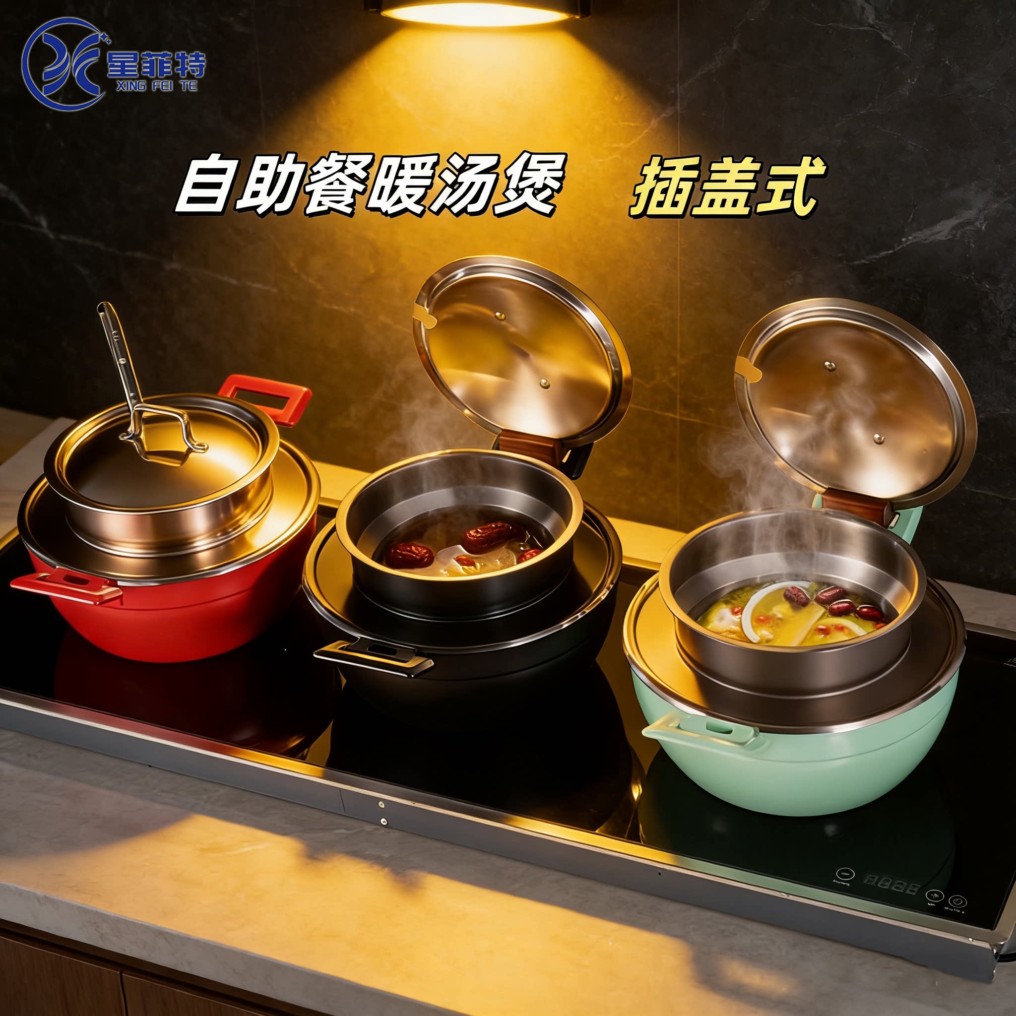 星菲特自助餐煲暖汤煲保温锅粥煲餐厅早餐不锈钢电磁炉加热插盖